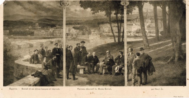 Version carte postale triptyque H. Zo Léon Bonnat et ses élèves basques et béarnais
